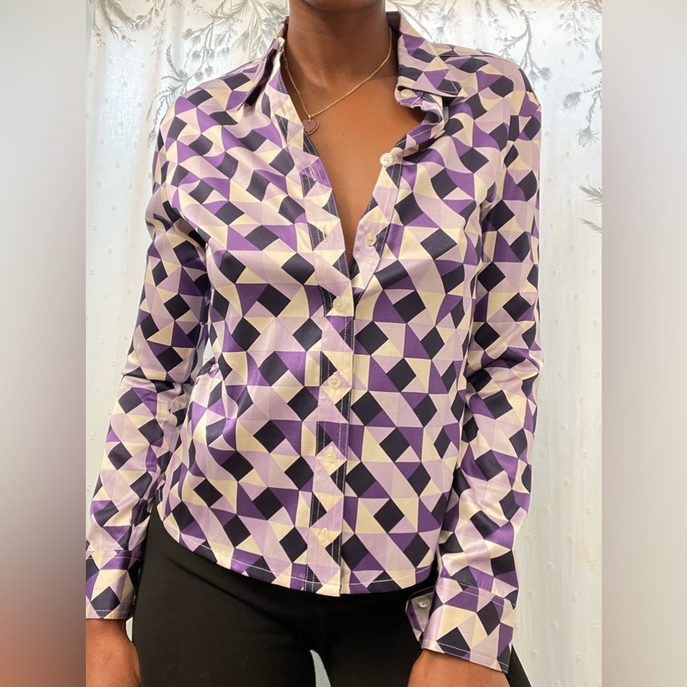 Tracy M Silk long Sleeve Button Down- petite - Picture 3 of 10